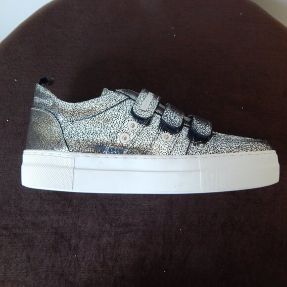 Alessandro Dell’ Acqua Leather Low Top Glitter Silver Sneaker Shoe US 8.5B NIB - Picture 14 of 15